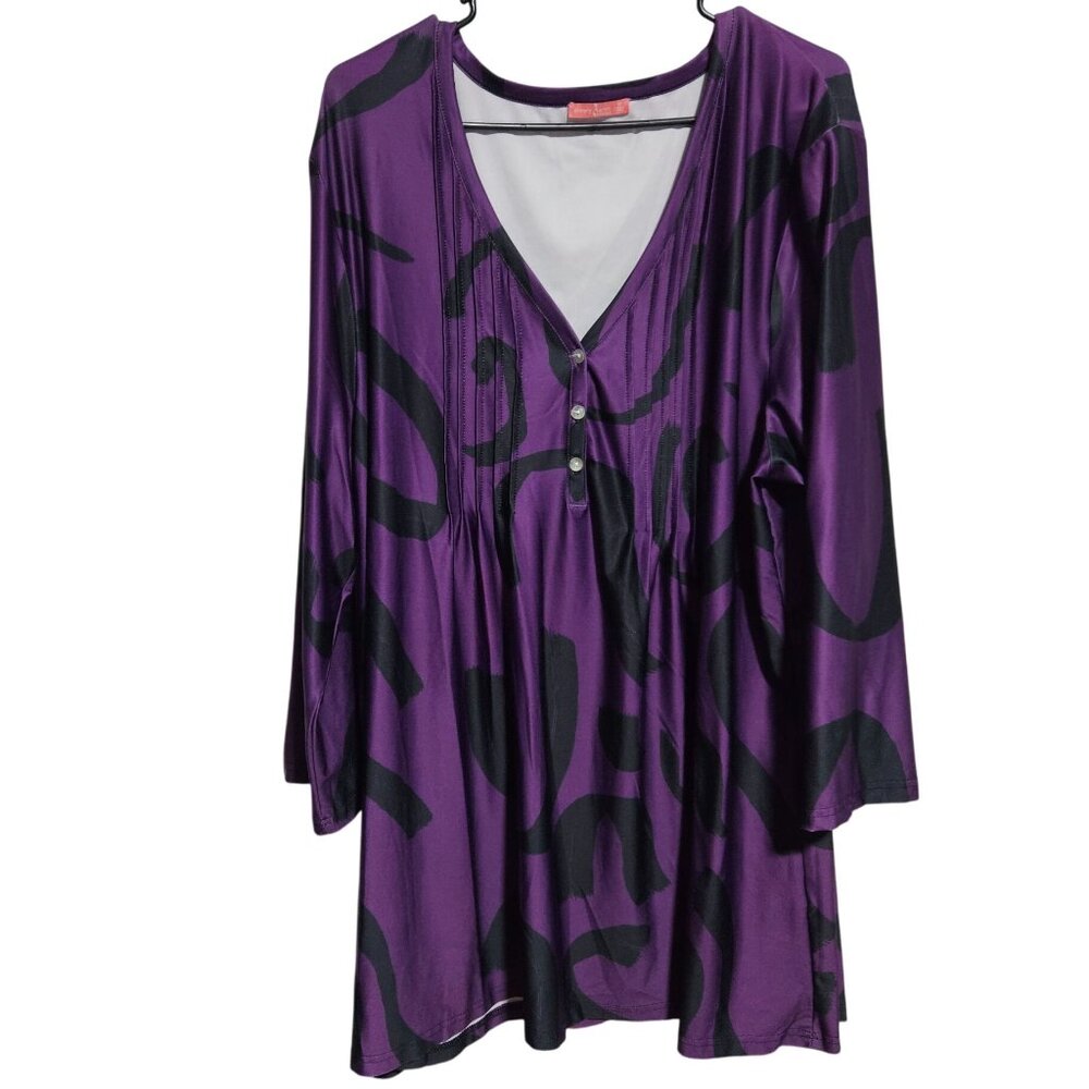 Simply Aster Purple Black Long Sleeve Tunic Womens Plus Size 3X  Geometric Print